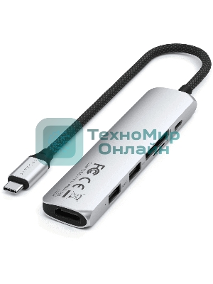 USB-концентратор Satechi 6-in-1 USB-C Slim Multiport Adapter (Type-C, HDMI, 2x Type-A, SD, microSD), до 75 Вт, Серебристый Док-станция ST-P6SS