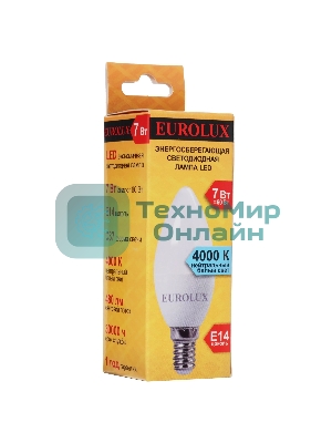 Лампа светодиодная EUROLUX LL-E-C37-7W-230-4K-E14 свеча