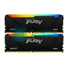 Оперативная память Kingston Fury Beast, DDR4, 32GB (2x16GB), 3200MHz, CL16, DIMM, с радиатором, RGB, черный