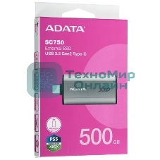 Внешний SSD ADATA SC750, 500Gb, USB 3.2 Gen 2 Type-C, R/W 1050/1000, черный