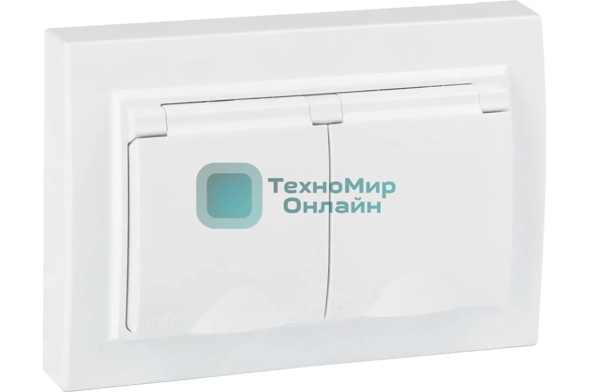 Розетка EKF ERR16-129-200-44 Минск 2-м СП 16А IP44 с заземлением, с защитными шторками, с крышкой, белая