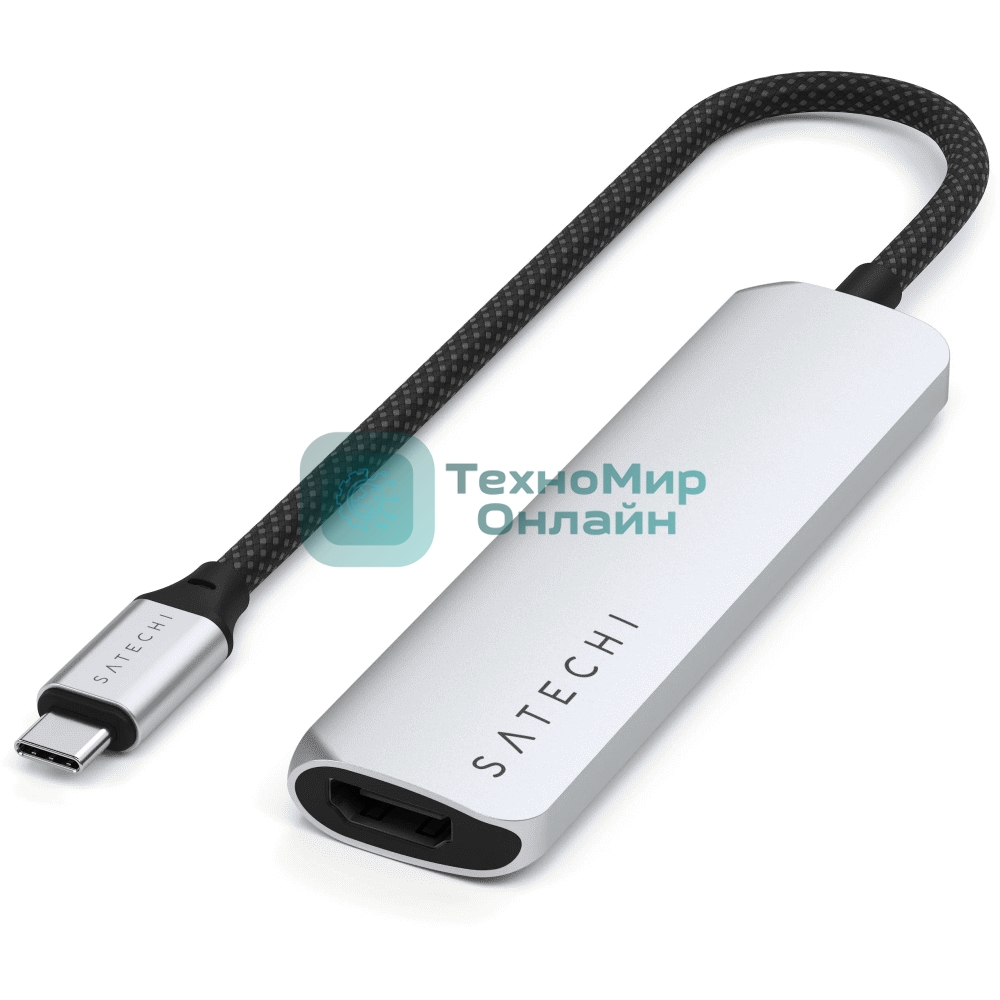 USB-концентратор Satechi 4-in-1 USB-C Slim Multiport Adapter 4K (Type-C, HDMI, 2x Type-A), до 80 Вт, Серебристый Док-станция ST-P4SS