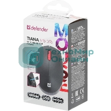 Мышь беспроводная Defender Tiana MB-055 черный, 1000 dpi, радиоканал, USB, кнопки - 3