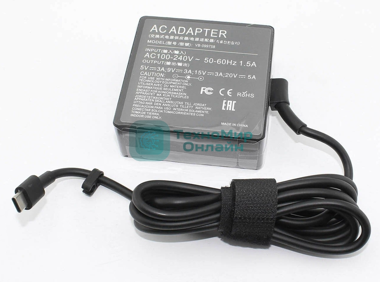 Блок питания (сетевой адаптер) для ноутбуков Asus 5V, 9V, 15V 3A, 20V, 5A (Type-C) 100W OEM