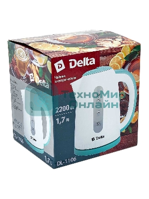 Чайник электрический DELTA DL-1106 белый с мятным 1.7 л, 2,2кВт