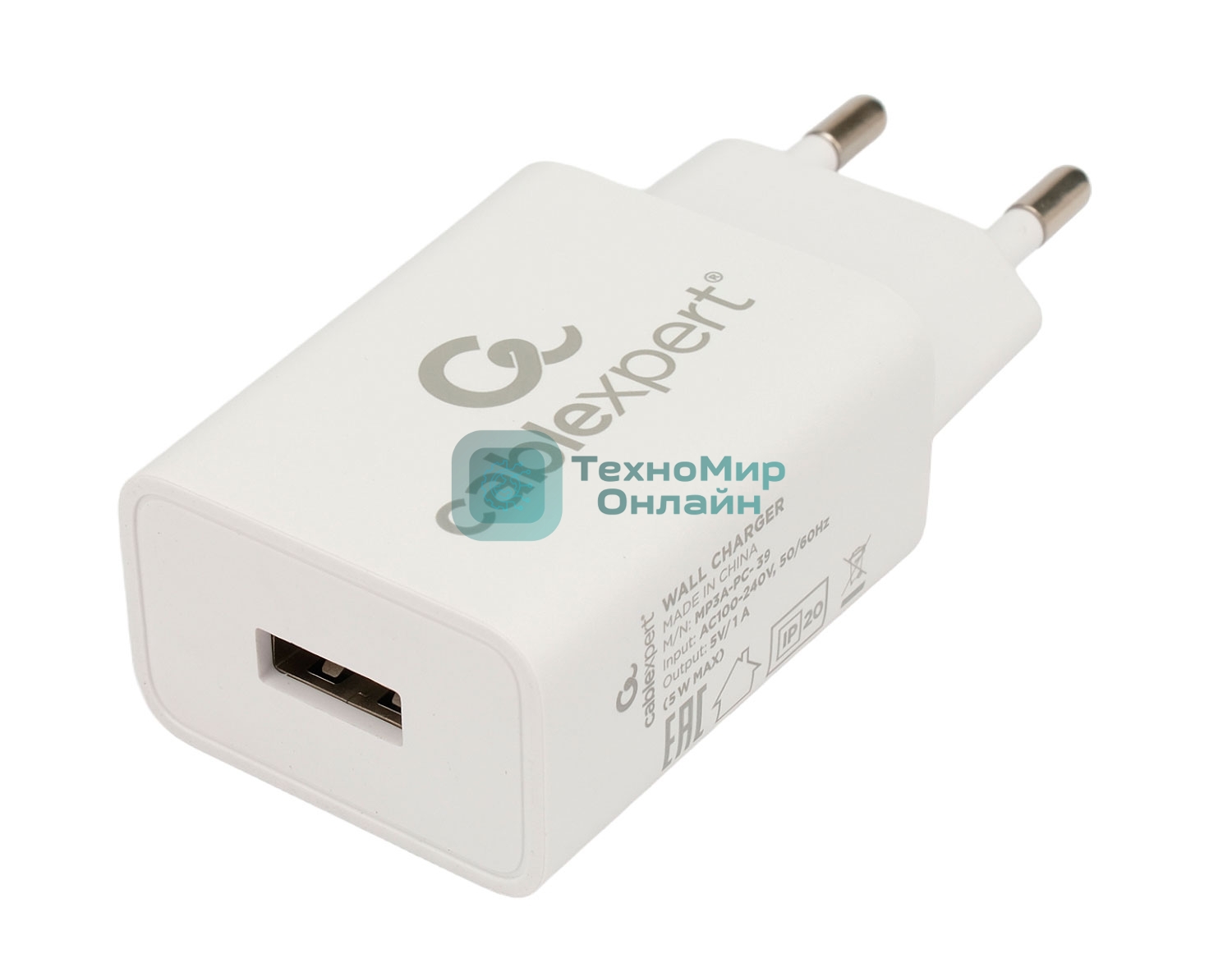 Сетевое зарядное устройство Cablexpert MP3A-PC-39 100/220V - 5V USB 1 порт, 1A, белый