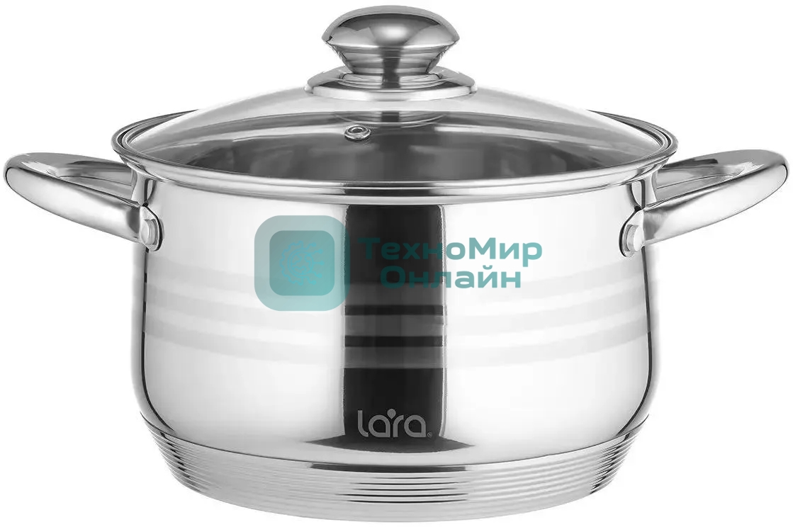 Кастрюля Lara LR02-581 SONATA 18x11,5 см, 2.9 л, 7-СТУПЕНЧАТОЕ ДНО, комбо-полировка, крышка, нержавеющая сталь