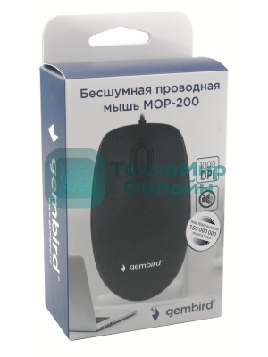 Мышь проводная Gembird MOP-200 черный, 1000 dpi, USB, кнопки - 3