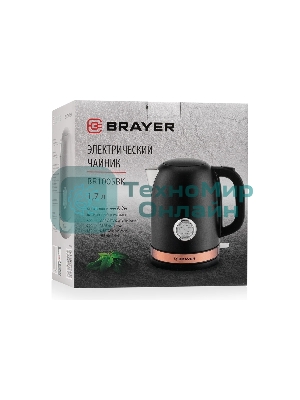 Чайник электрический BRAYER BR1005BK 2200 Вт.1.7 л, STRIX, сталь окраш, термометр, черный