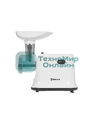 Мясорубка электрическая Sakura SA-6420SW белый, 1500 Вт, 1.4 кг/мин, реверс, защита от перегрузки, насадки - 4
