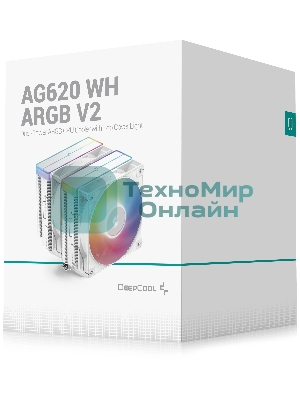 Кулер для процессора DEEPCOOL AG620 WH ARGb V2 LGA20XX/1700/1200/115X/AM5/AM4 (9шт/кор, TDP 260W, PWM, ARGb DUAL Fan 120мм, 6 тепл. трубок, белый) RET
