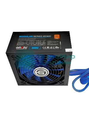 Блок питания Ginzzu MC600, 600Вт, 80 PLUS Bronze, 140мм, модульный, черный