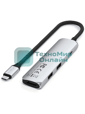 USB-концентратор Satechi 4-in-1 USB-C Slim Multiport Adapter 4K (Type-C, HDMI, 2x Type-A), до 80 Вт, Серебристый Док-станция ST-P4SS