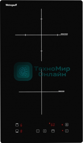 Индукционная варочная панель Домино Weissgauff HI 32, 30 см, индукционная, стеклокерамика, сенсорное управление, индикация степени нагрева, таймер, блокировка от детей, автоотключение, черная