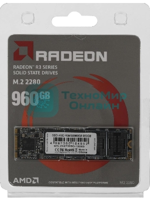 Накопитель SSD AMD Radeon R3MS0960G8, 960Gb, M.2 2280, SATA, R/W 550/500