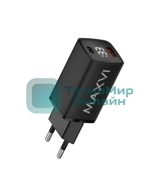 Сетевое зарядное устройство Maxvi A402PD LED 33W, 1xUSB-A, 1xUSB-C, черный