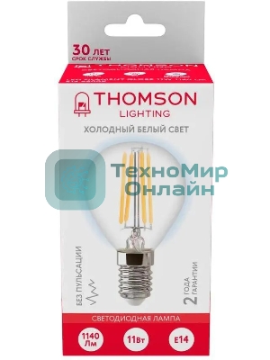 Лампа светодиодная филаментная Thomson TH-B2338 E14, шар, 11Вт, 6500К, белый холодный, 1 шт.