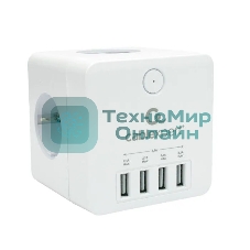 Сетевой фильтр Cablexpert Cube CUBE-4-U4-W, 4 р, 16А, 4хUSB, ур. защиты 2+, белый, коробка