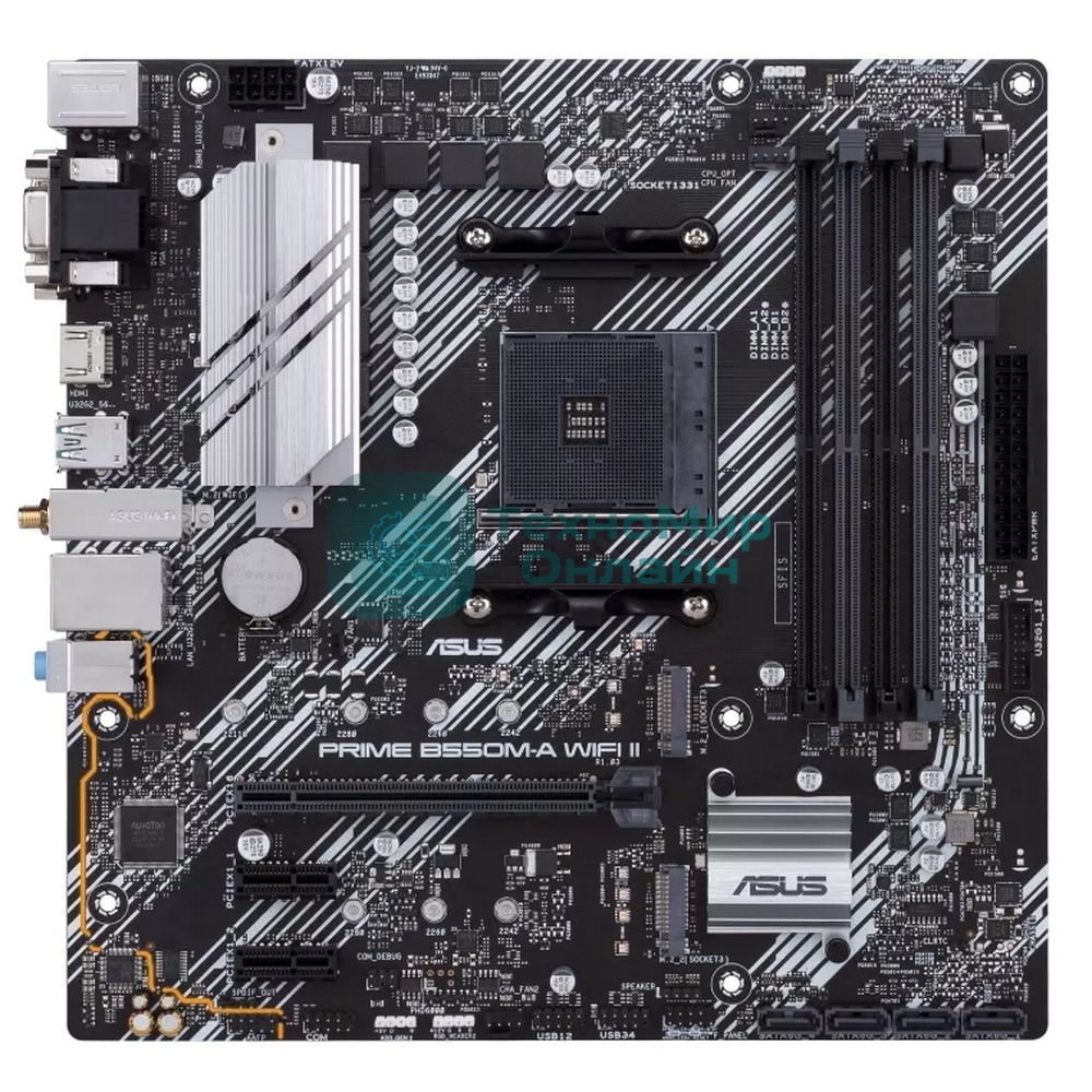 Материнская плата ASUS PRIME B550M-A WIFI II, AM4, AMD B550, 4xDDR4, 4xSATA, 2xM.2, 1xPCI-E 4.0 x16, 2xPCI-E x1, 1xDVI-D, 1xHDMI, 1xVGA, 1x 1Gb LAN, 2xUSB-A 3.2 Gen 2, 4xUSB-A 3.2 Gen 1, 3x3.5 мм, 7.1, Micro-ATX