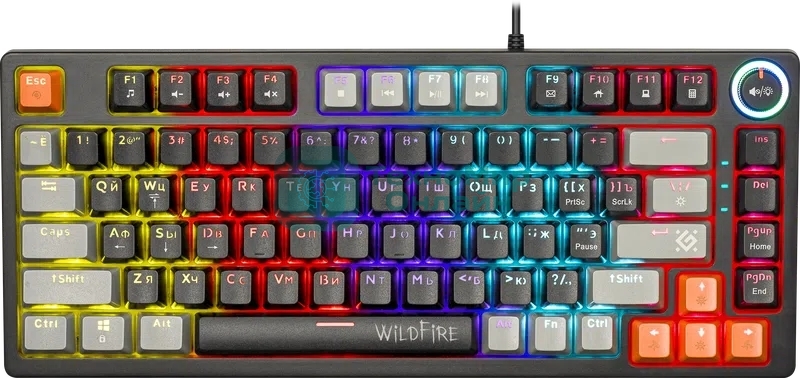 Клавиатура проводная механическая Defender Wildfire GK-213 RU,чер/сер,82кн,TNT розов,1.5м 1