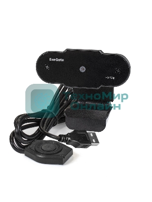 Веб-камера ExeGate BlackView C525 HD 1280x720, 30 кадр/с, USB Type-A, микрофон (шумоподавление), шторка приватности, универсальное крепление, штатив в комплекте