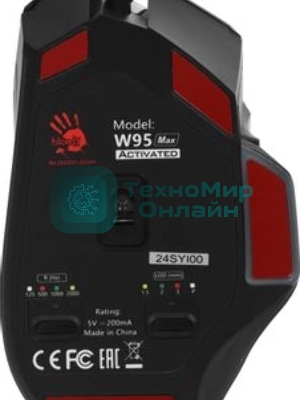 Мышь проводная A4Tech Bloody W95 Max черный, 12000 dpi, USB, кнопки - 10