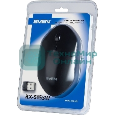 Мышь беспроводная SVEN RX-515SW черный, 1600 dpi, радиоканал, USB, кнопки - 4