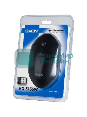 Мышь беспроводная SVEN RX-515SW черный, 1600 dpi, радиоканал, USB, кнопки - 4