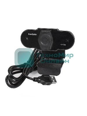 Веб-камера ExeGate BlackView C525 HD 1280x720, 30 кадр/с, USB Type-A, микрофон (шумоподавление), шторка приватности, универсальное крепление, штатив в комплекте