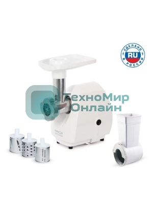 Мясорубка электрическая Аксион М25.03 белый, 1500 Вт, 1.7 кг/мин, защита от перегрузки, насадки - 5