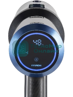 Пылесос вертикальный Hyundai HYV-S7970 серый/синий, питание от аккумулятора, 210 Вт, уборка сухая, пылесборник 0.47 л