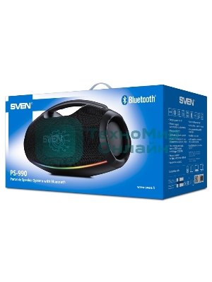 Портативная акустическая система SVEN PS-990, черный, 2.0, 2x90 Вт (RMS), IPx7, TWS, Bluetooth, USB, аккумулятор