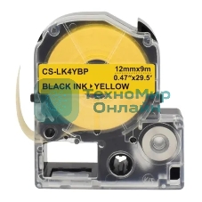 Картридж ленточный Cactus CS-LK4YBP черный шрифт, желтый фон (12 мм, 9 м) для Epson LW300/LW400/LW700/LW600P/LW1000P/K400/Z700/Z900