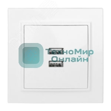 Розетка EKF ERR-2USB-100 Минск USB 2-местная СП 2,1А белая