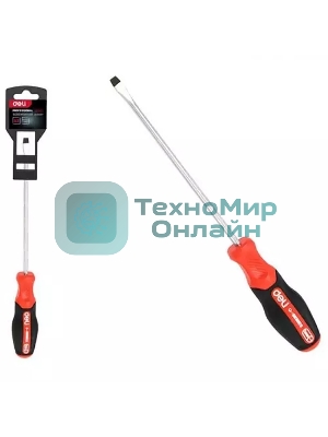 Отвертка шлицевая Deli DL3447 SL6x100мм сталь S2, матовый стержень, двухкомпонентная прорезиненная рукоять