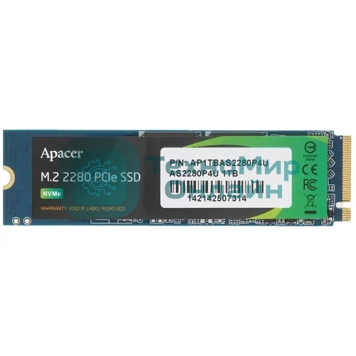 Накопитель SSD Apacer AS2280P4U, 1Tb, M.2 2280, PCIe 3.0 x4, NVMe, R/W 3500/3000