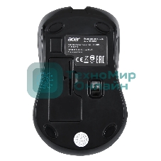 Мышь беспроводная Acer OMR010 черный, 1200 dpi, радиоканал, USB, кнопки - 3