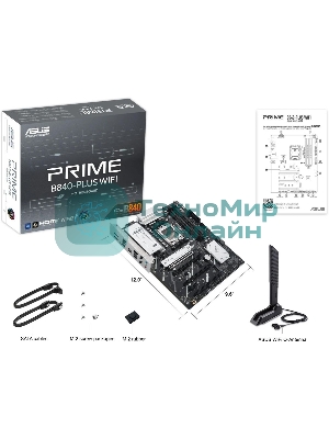 Материнская плата ASUS PRIME B840-PLUS WIFI, AM5, AMD B840, 4xDDR5, 4xSATA, 3xM.2, 1xPCIe 4.0 x16, 1xPCIe 3.0 x16, 2xPCIe 3.0 x16, 1xPCIe 3.0 x1, 1xDP, 1xHDMI, 1x 2.5Gb LAN, 8xUSB-A, 3x3.5 мм, 7.1, ATX