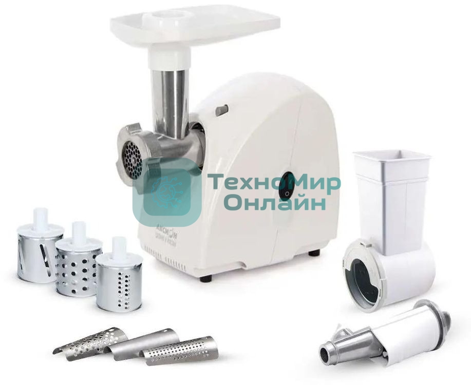 Мясорубка электрическая Аксион М32.02 белый, 1500 Вт, 1.7 кг/мин, защита от перегрузки, насадки - 5