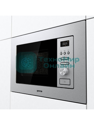 Встраиваемая микроволновая печь Gorenje BM201AG1X нержавеющая сталь, 20 л, 800 Вт, переключатели - поворотный механизм/кнопки