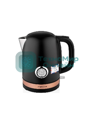 Чайник электрический BRAYER BR1005BK 2200 Вт.1.7 л, STRIX, сталь окраш, термометр, черный