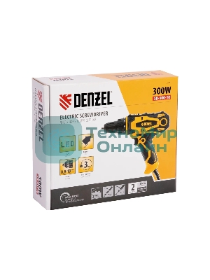 Дрель-шуруповерт Denzel SD-300-10, 300Вт, 40 Нм, щеточный