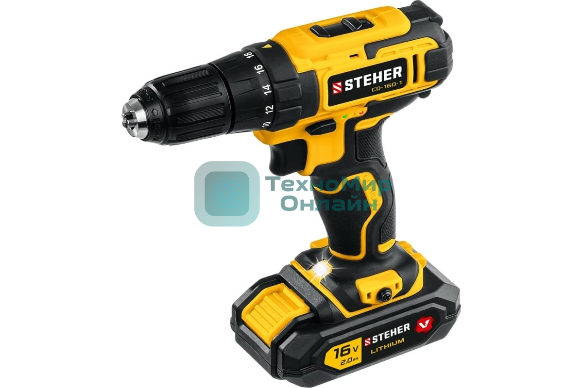 Дрель-шуруповерт аккумуляторная STEHER CD-160-1, Аккумуляторная, 16В, Кейс