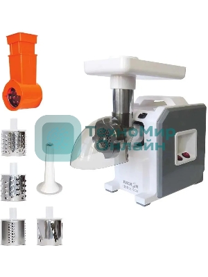 Мясорубка электрическая Аксион М43.03 белый/серый, 1900 Вт, 2.0 кг/мин, реверс, защита от перегрузки, насадки - 6
