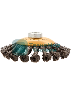 Щетка для УШМ Denzel 125 мм, М14, тарелка, крученая нержавеющая проволока 0,5 мм