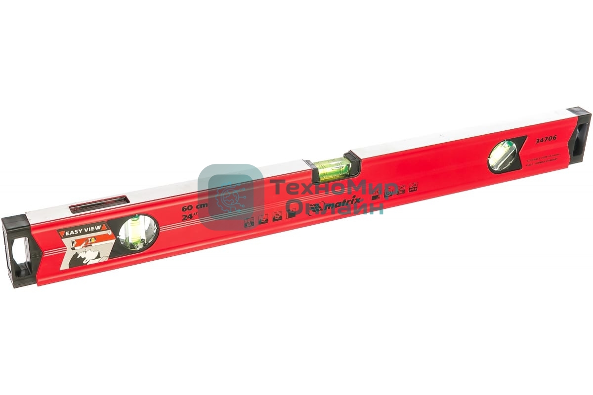 Уровень Matrix алюминиевый, 600 мм, фрезерованный, 3 глазка (1 зеркальный), усиленный