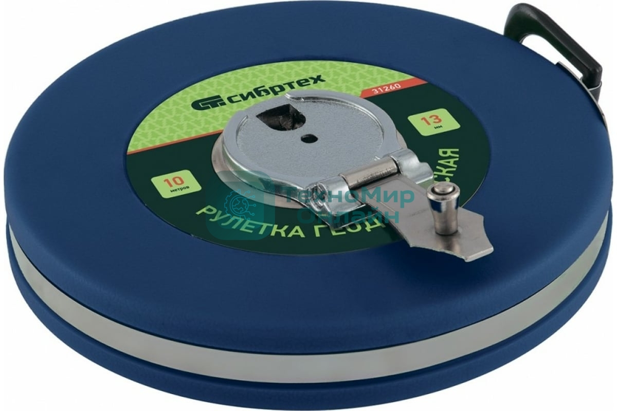 Рулетка геодезическая Сибртех 30 м х 13 мм, закрытый корпус, фиберглассовая лента
