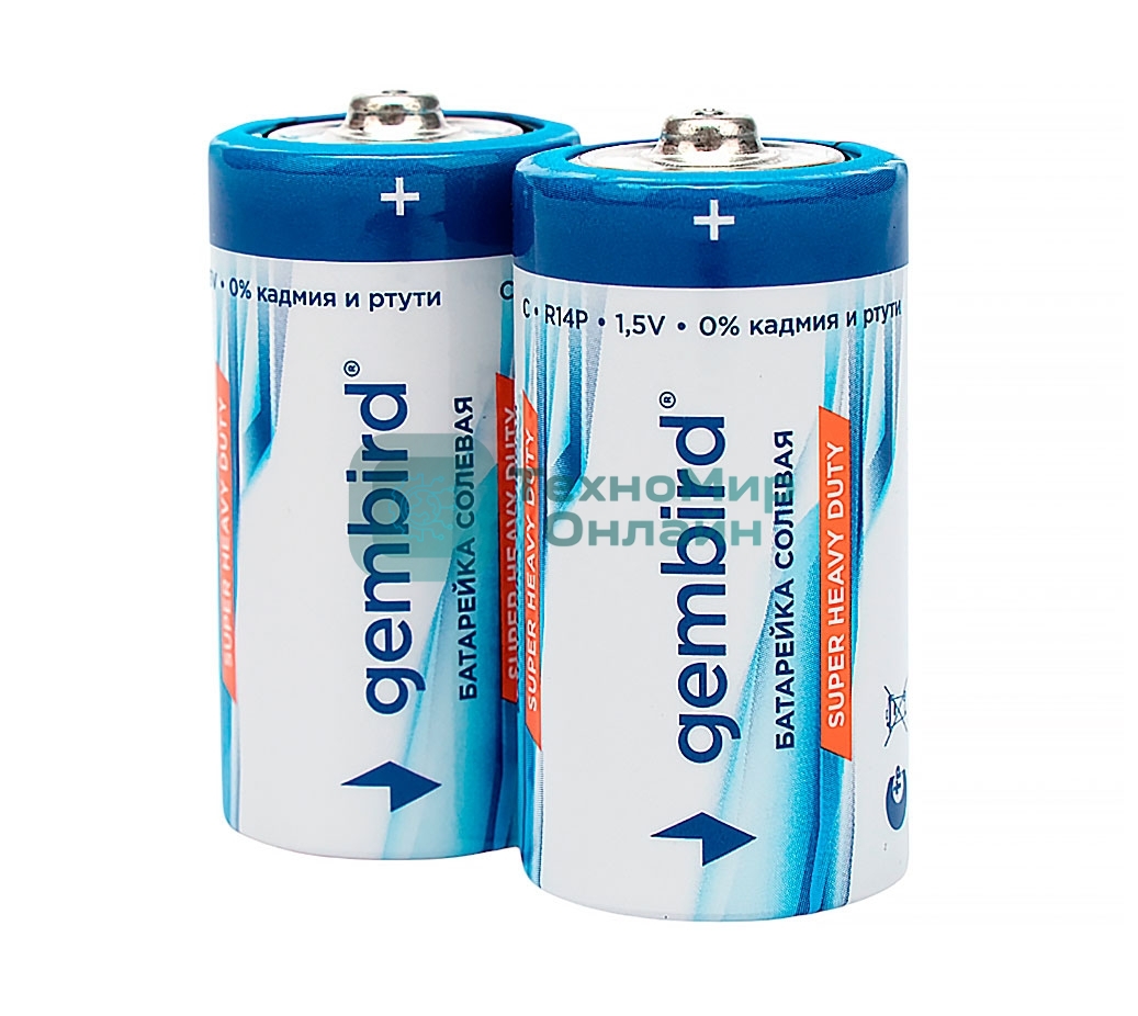 Батарейки солевые Gembird Gb-R14P-2F, тип С(R14P), 2шт, пленка