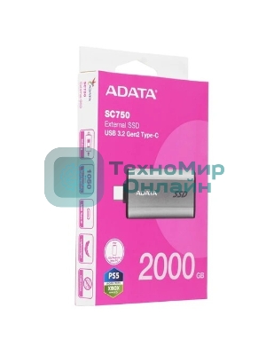Внешний SSD ADATA SC750, 2TB, USB 3.2 Gen 2 Type-C, R/W 1050/1000, черный
