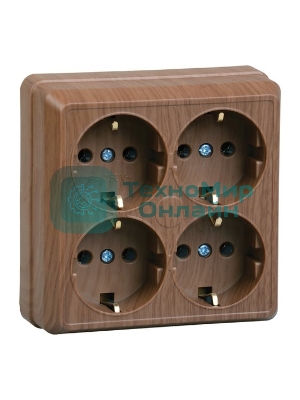 Розетка IEK ERO41-K04-16-DC РС24-3-ОД 4местн. с з/к 16А откр.уст. ОКТАВА (дуб)